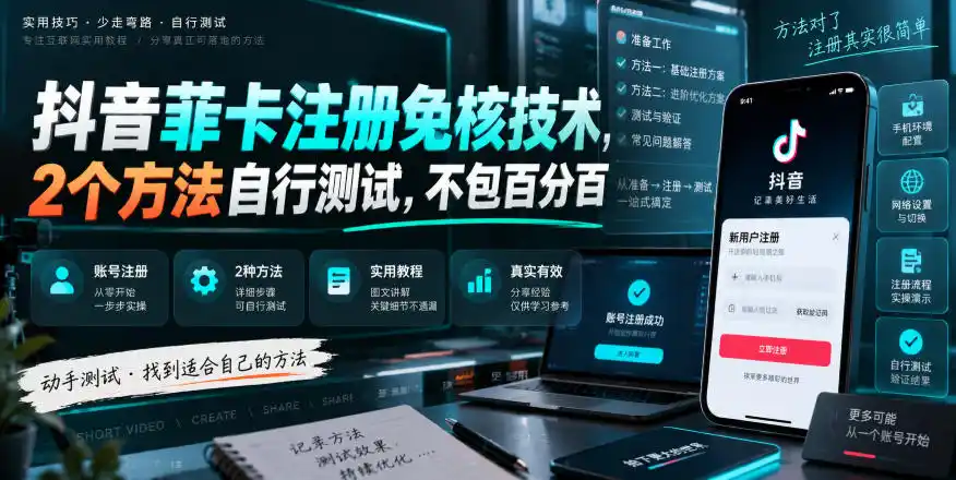 抖音菲卡注册免核技术，2个方法自行测试，不包百分百-海淘下载站
