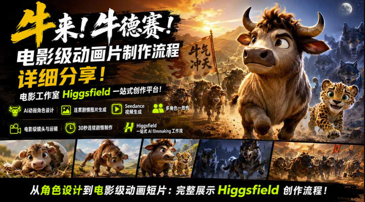 牛来!牛德赛!电影级动画片制作流程详细分享!电影工作室Higgsfield一站式创作平台,完整创作流程-海淘下载站