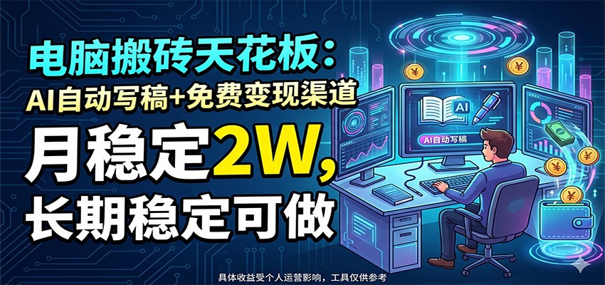 电脑搬砖天花板：AI自动写稿+免费变现渠道，月稳定2W，长期稳定可做-海淘下载站