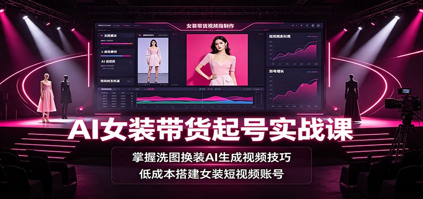 AI女装带货起号实战课：掌握洗图换装AI生成视频技巧，低成本搭建女装短视频账号-海淘下载站
