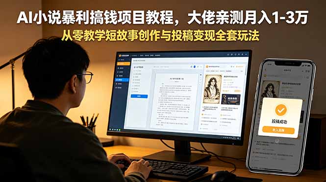AI小说暴利搞钱项目教程,大佬亲测月入1-3万,从零教学短故事创作与投稿变现全套玩法-海淘下载站