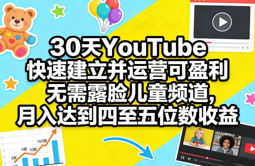 30天YouTube快速建立并运营可盈利无需露脸儿童频道，月入达到四至五位数收益-海淘下载站