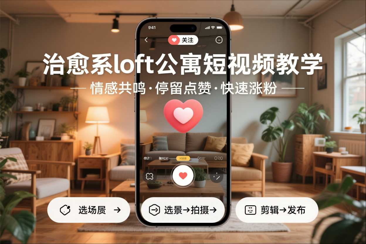 治愈系loft公寓短视频制作教学，情感共鸣引停留点赞关注，快速起号涨粉-海淘下载站