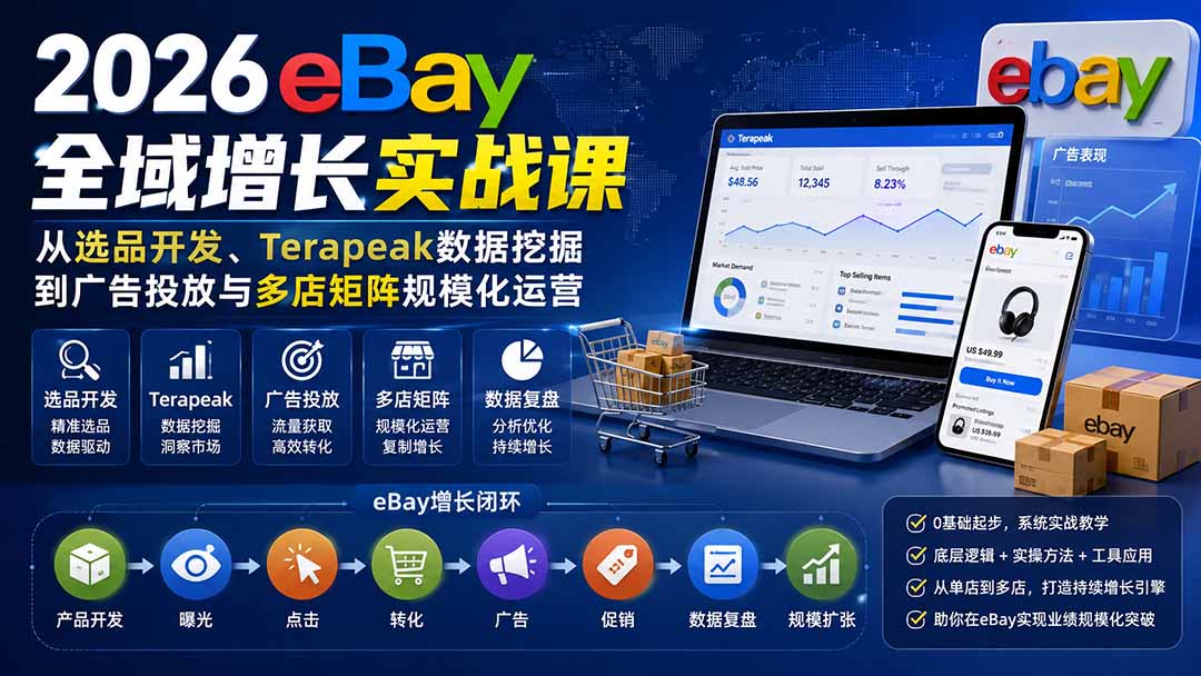 2026-Vincent eBay全域增长实战课-无水印：从选品开发、Terapeak数据挖掘到广告投放与多店矩阵规模化运营-海淘下载站