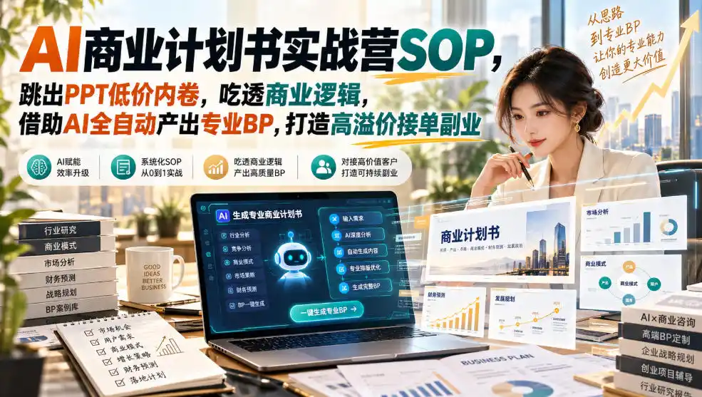 AI商业计划书实战营SOP,跳出PPT低价内卷,吃透商业逻辑,借助AI全自动产出专业BP,打造高溢价接单副业-海淘下载站