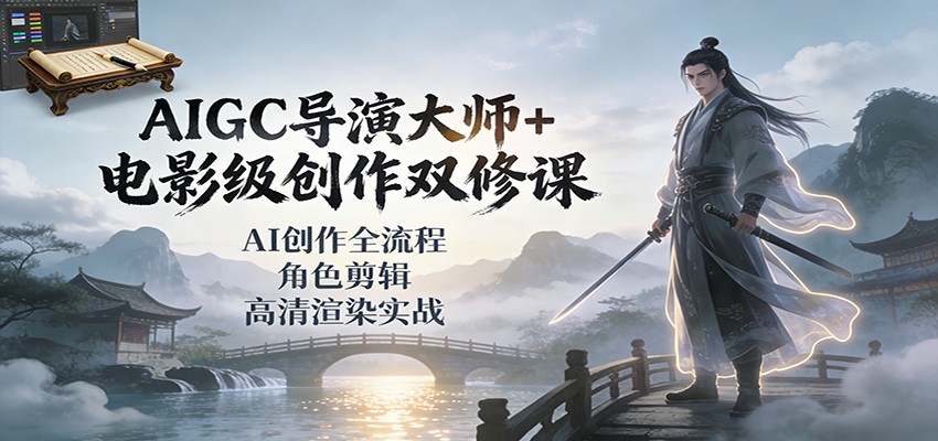 AIGC导演大师+电影级创作双修课：AI创作全流程、角色剪辑、高清渲染实战-海淘下载站
