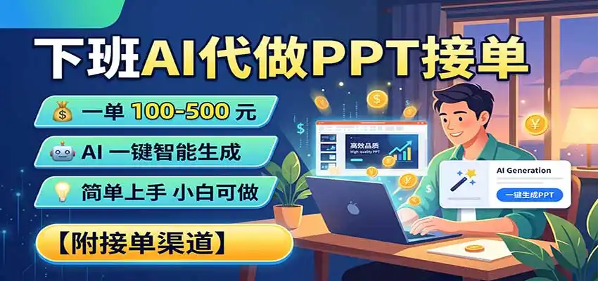 下班AI代做PPT接单,一单100-500,AI一键生成,小白也能做,附接单渠道-海淘下载站