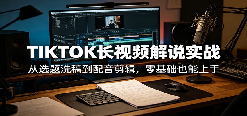 TIKTOK长视频解说实战：从选题洗稿到配音剪辑，零基础也能上手-海淘下载站