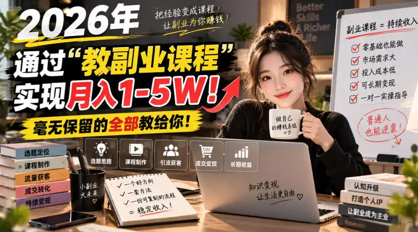 2026年通过“教副业课程”实现月入1-5W!毫无保留的全部教给你!【揭秘】 2026年通过“教副业课程”实现月入1-5W!毫无保留的全部教给你!【揭秘】