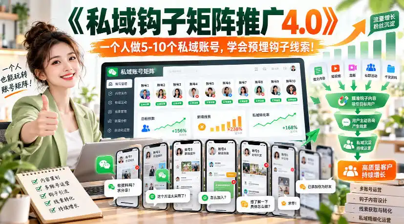 【无水印】《私域钩子矩阵推广4.0》一个人做5-10个私域账号，学会预埋钩子线索！-海淘下载站