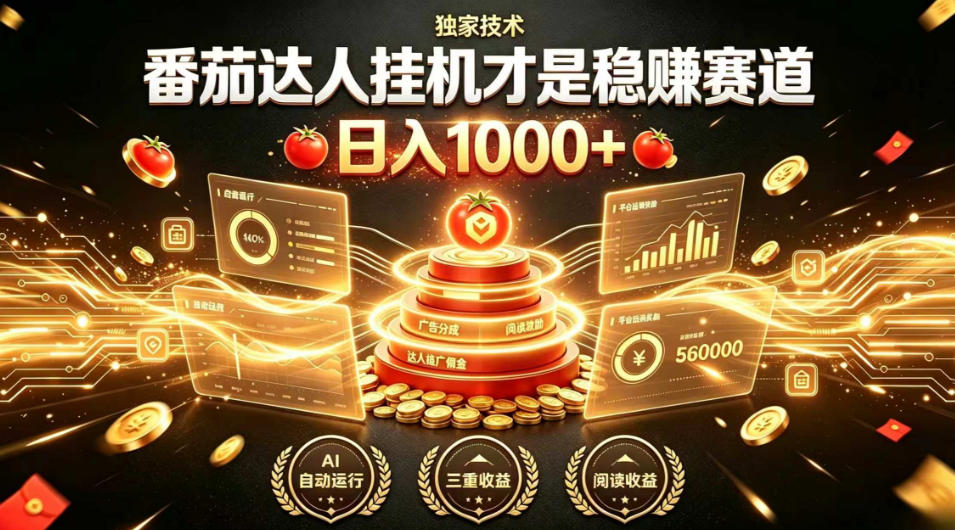 别再瞎找副业！番茄达人挂G才是稳賺赛道，日入1000+，全程傻瓜式操作，可矩阵放大【揭秘】-海淘下载站