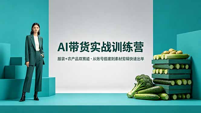 AI带货实战训练营，服装+农产品双赛道，从账号搭建到素材剪辑快速出单-海淘下载站