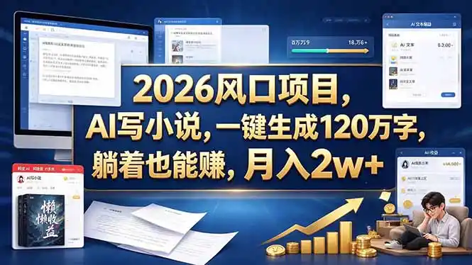 2026 风口项目，AI 写小说，一键生成 120 万字，躺着也能赚，月入 2w +-海淘下载站