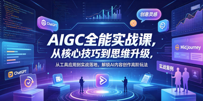AIGC全能实战课，从核心技巧到思维升级，从工具应用到实战落地，解锁AI内容创作高阶玩法-海淘下载站