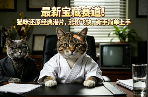 最新宝藏赛道！猫咪还原经典港片，涨粉飞快，新手简单上手-海淘下载站
