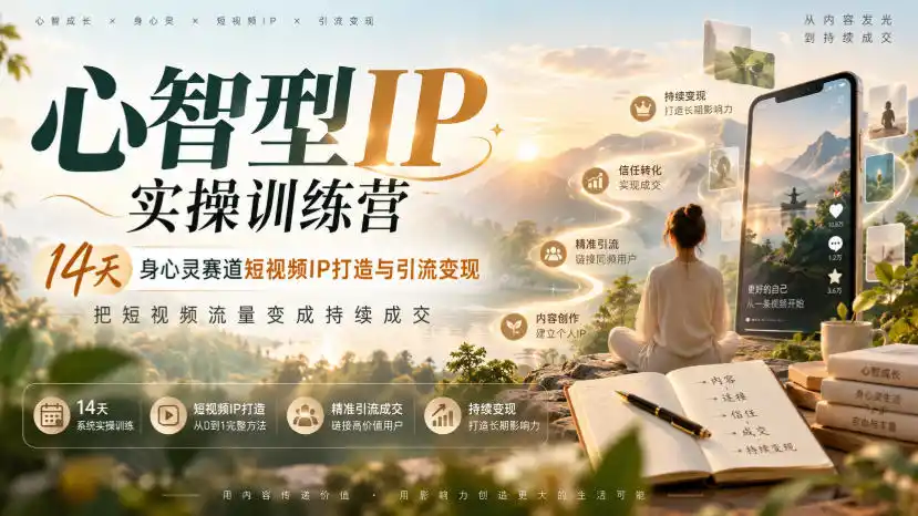 心智型IP实操训练营|14天身心灵赛道短视频IP打造与引流变现,把短视频流量变成持续成交-海淘下载站