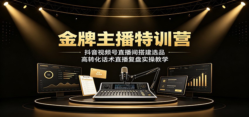 金牌主播特训营：抖音视频号直播间搭建选品，高转化话术直播复盘实操教学-海淘下载站
