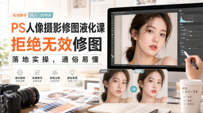 PS人像摄影修图液化课，拒绝无效修图，落地实操，通俗易懂-海淘下载站
