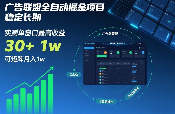 广告联盟全自动掘金项目，稳定长期，实测单窗口最高收益30+，可矩阵月入1w+【揭秘】-海淘下载站