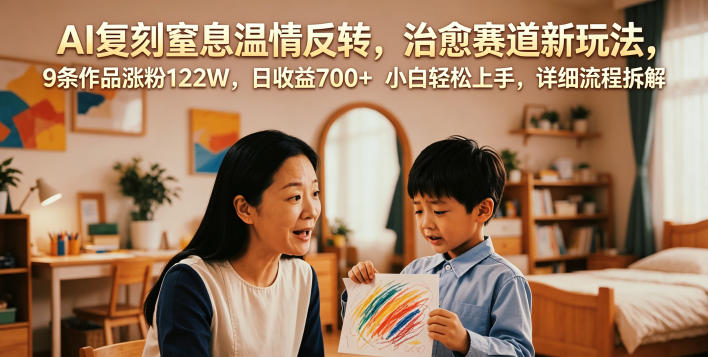 AI复刻窒息温情反转，治愈赛道新玩法，9条作品涨粉122W，日收益700+ 小白轻松上手，详细流程拆解-海淘下载站