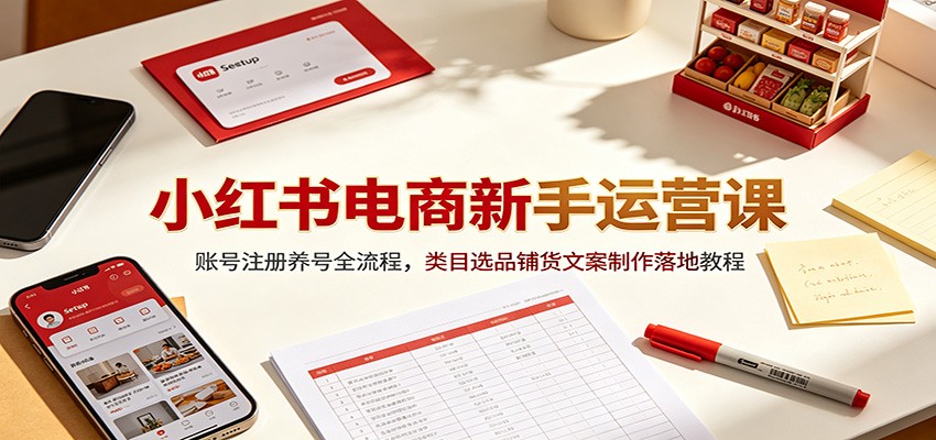 小红书电商新手运营课：账号注册养号全流程，类目选品铺货文案制作落地教程-海淘下载站