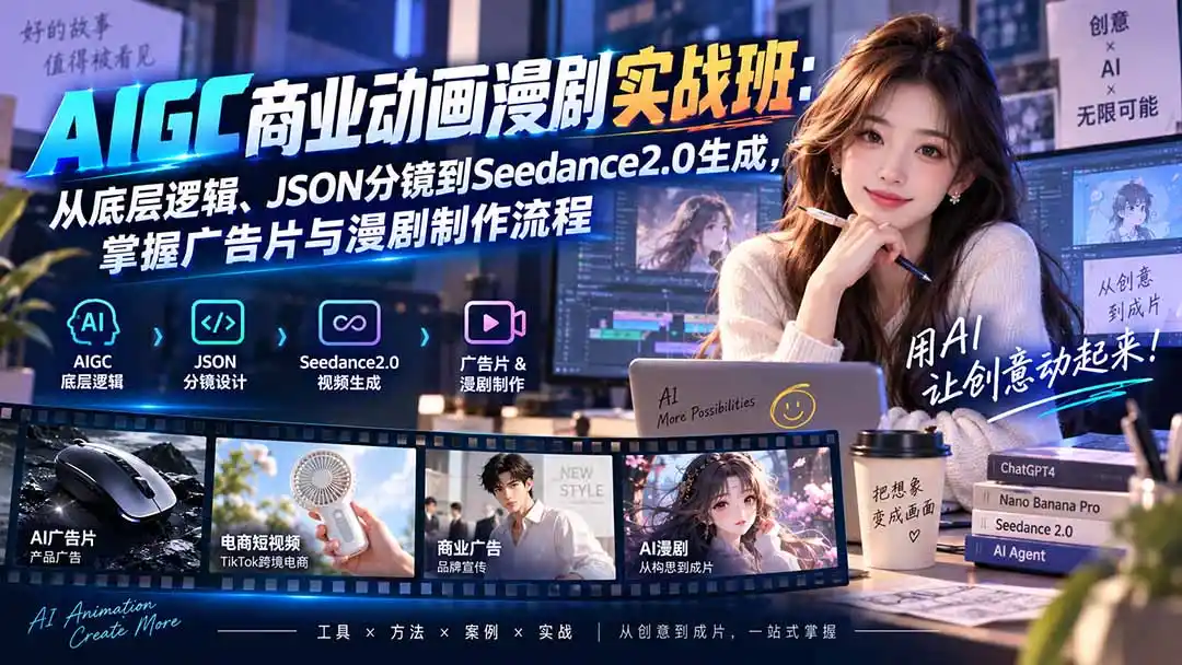 AIGC商业动画漫剧实战班-更新：从底层逻辑、JSON分镜到Seedance2.0生成，掌握广告片与漫剧制作流程-海淘下载站