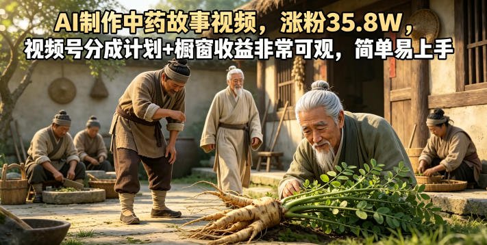 AI制作中药故事视频，涨粉35.8W，视频号分成计划+橱窗收益非常可观，简单易上手-海淘下载站