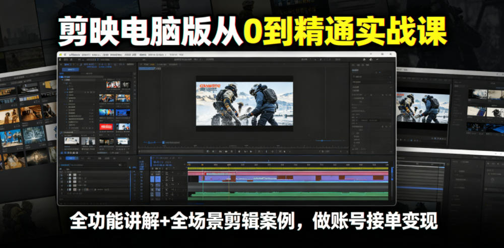剪映电脑版从0到精通实战课，全功能讲解+全场景剪辑案例，做账号接单变现-海淘下载站