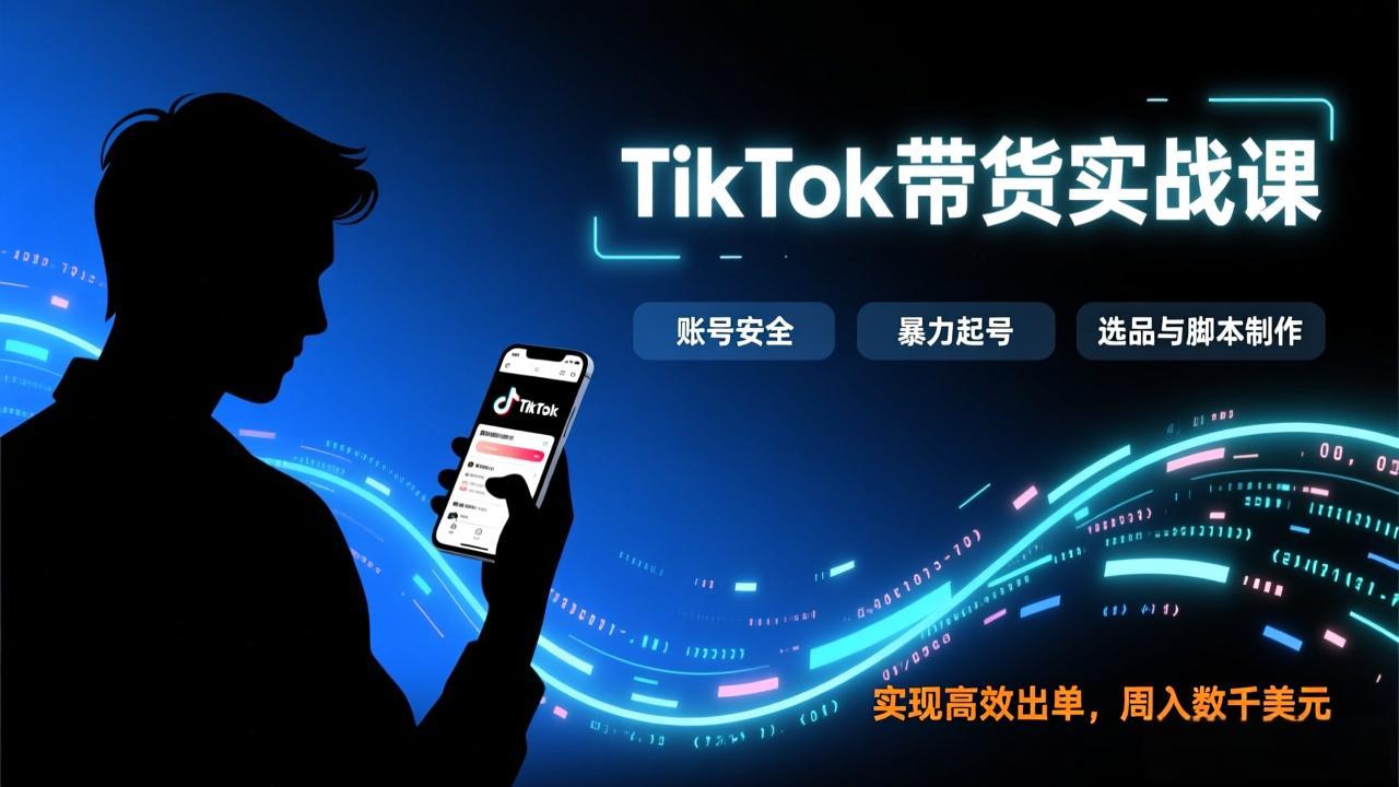 TikTok带货实战课，涵盖账号安全、暴力起号、选品与脚本制作，实现高效出单，周入数千美元-海淘下载站