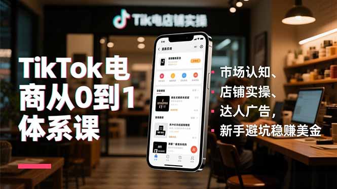 TikTok电商从0到1体系课,市场认知、店铺实操、达人广告,新手避坑稳赚美金-海淘下载站