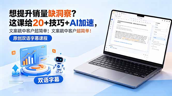 想提升销量缺洞察？这课给 20 + 技巧 + AI 加速，文案戳中客户超简单！【原创双语字幕】-海淘下载站