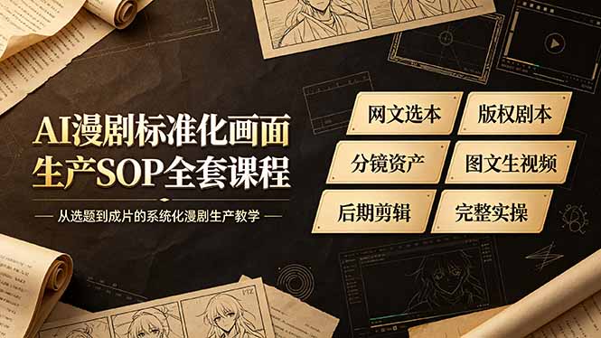 AI漫剧标准化画面生产SOP全套课程-更新，网文选本版权剧本分镜资产全覆盖，图文生视频后期剪辑完整实操教学-海淘下载站