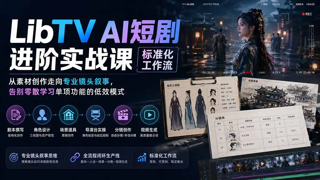 LibTV AI短剧进阶实操课标准化工作流;从素材创作走向专业镜头叙事,告别零散学习单项功能的低效模式-海淘下载站