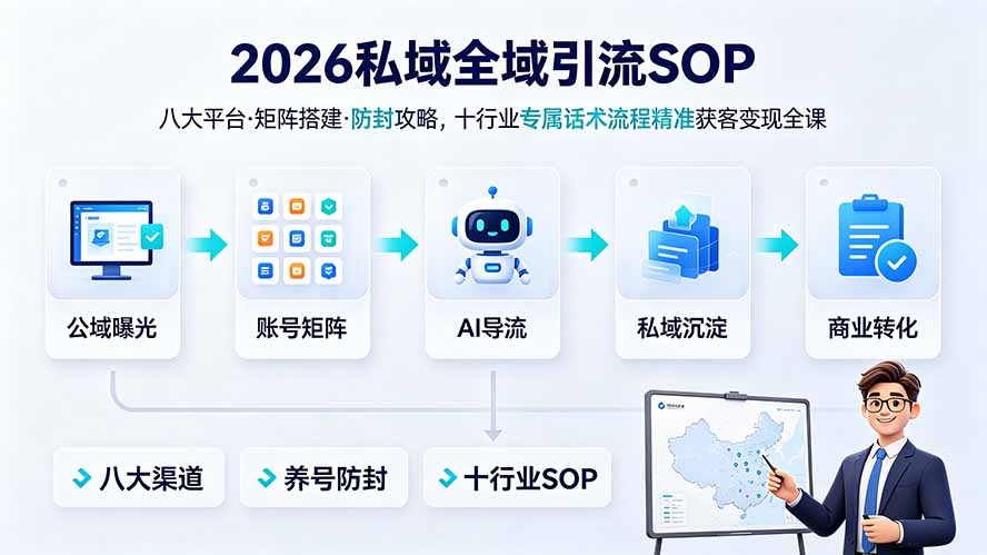 2026私域全域引流SOP|八大平台·矩阵搭建·防封攻略,十行业专属话术流程精准获客变现全课-海淘下载站