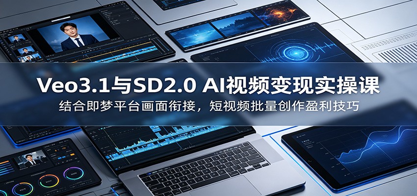 Veo3.1与SD2.0 AI视频变现实操课课：结合即梦平台画面衔接，短视频批量创作盈利技巧-海淘下载站