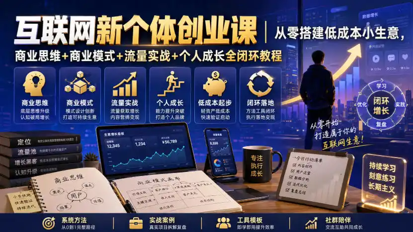 互联网新个体创业课|从零搭建低成本小生意,商业思维+商业模式+流量实战+个人成长全闭环教程-海淘下载站