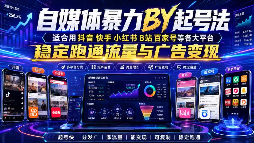 自媒体暴力搬运起号法,适合用抖音快手小红书B站百家号等各大平台,稳定跑通流量与广告变现