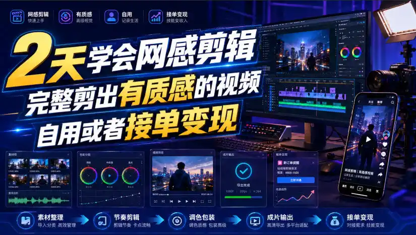 2天学会网感剪辑，完整剪出有质感的视频，自用或者接单变现-海淘下载站
