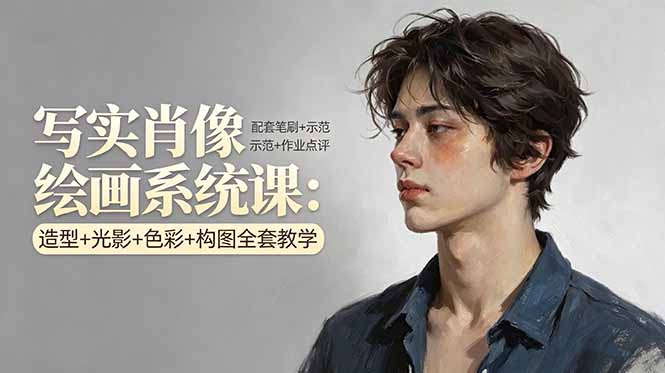 写实肖像绘画系统课:造型+光影+色彩+构图全套教学,配套笔刷+示范+作业点评-海淘下载站