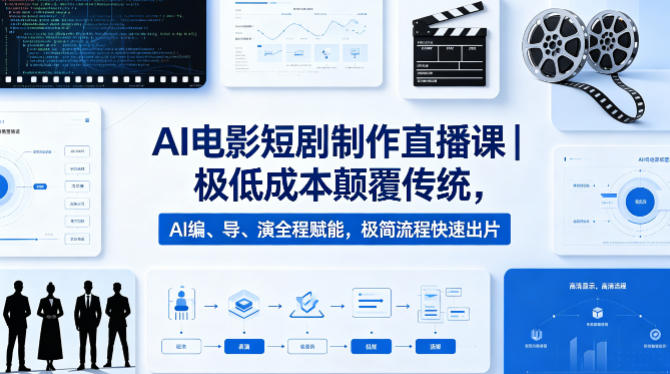 AI电影短剧制作直播课｜极低成本颠覆传统，AI编、导、演全程赋能，极简流程快速出片-海淘下载站
