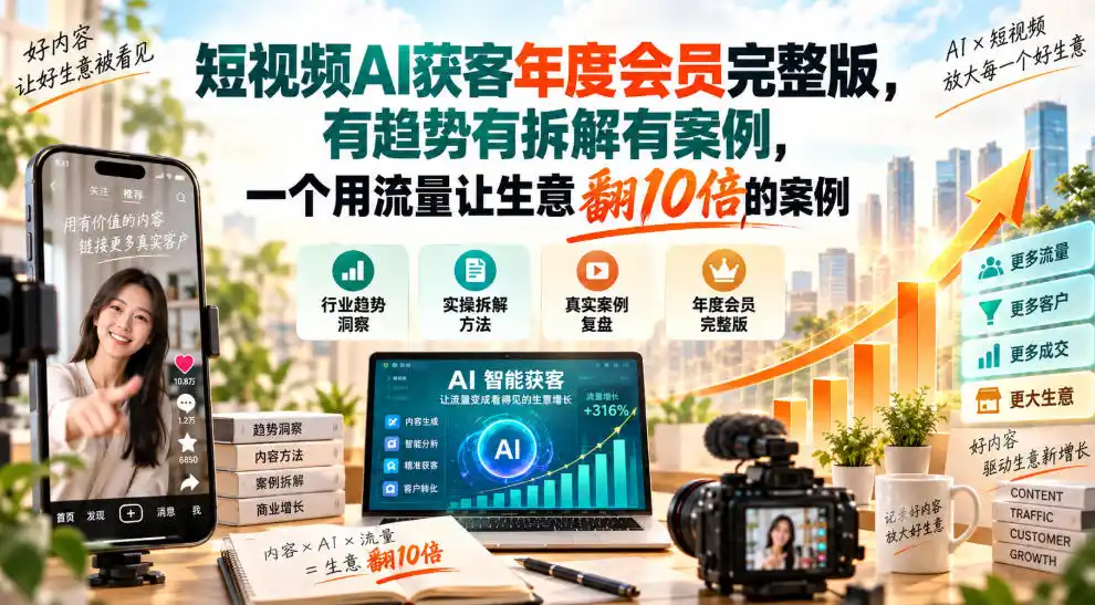 短视频AI获客年度会员完整版,有趋势有拆解有案例,一个用流量让生意翻10倍的案例-海淘下载站