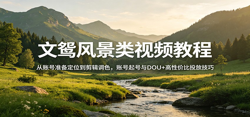 文鸳风景类视频教程：从账号准备定位到剪辑调色，账号起号与DOU+高性价比投放技巧-海淘下载站