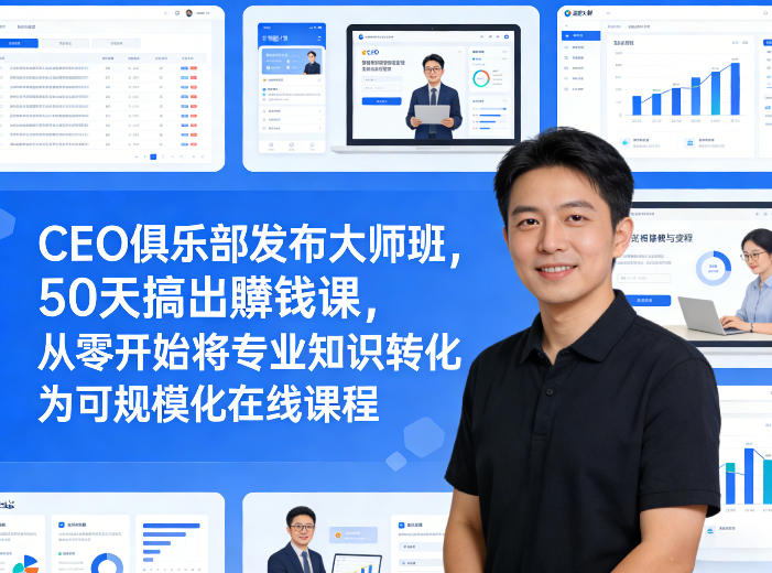 CEO俱乐部发布大师班，50天搞出賺钱课，从零开始将专业知识转化为可规模化在线课程-海淘下载站