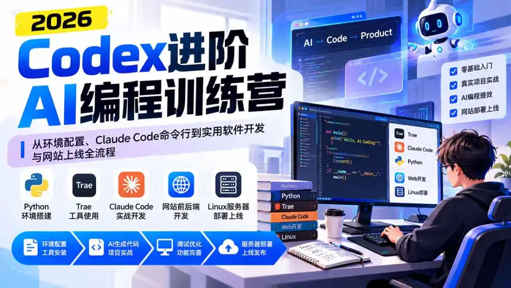 Codex进阶AI编程训练营：从环境配置、Claude Code命令行到实用软件开发与网站上线全流程-海淘下载站