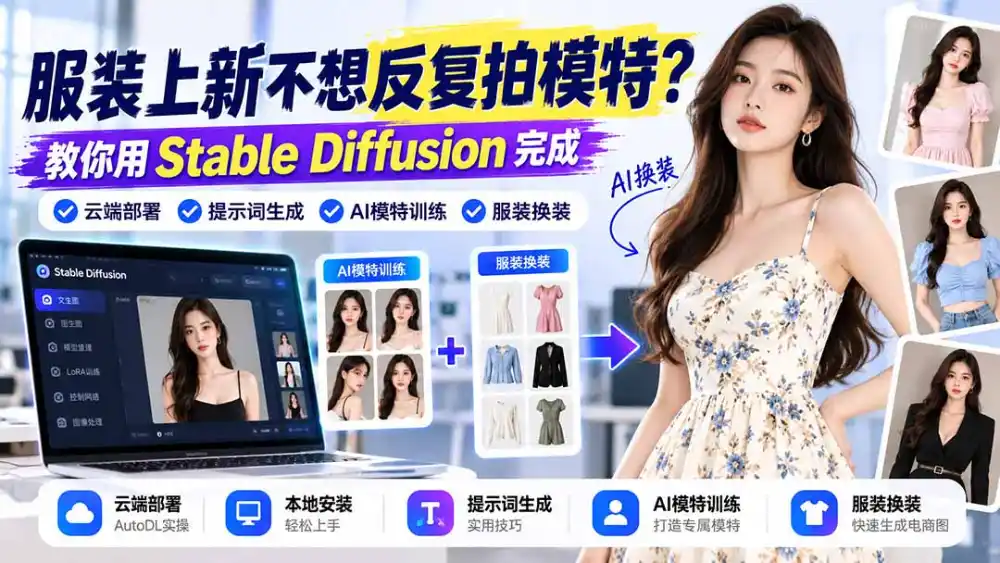 服装上新不想反复拍模特?教你用Stable Diffusion完成云端部署、提示词生成、AI模特训练与换装-海淘下载站