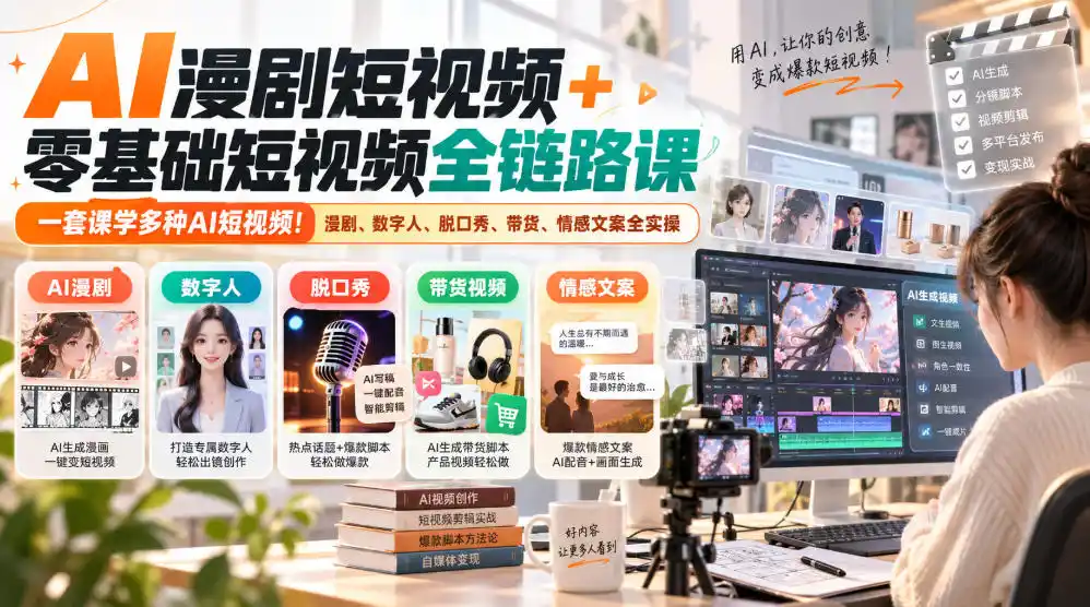 AI漫剧短视频+零基础短视频全链路课,一套课学多种AI短视频!漫剧、数字人、脱口秀、带货、情感文案全实操-海淘下载站