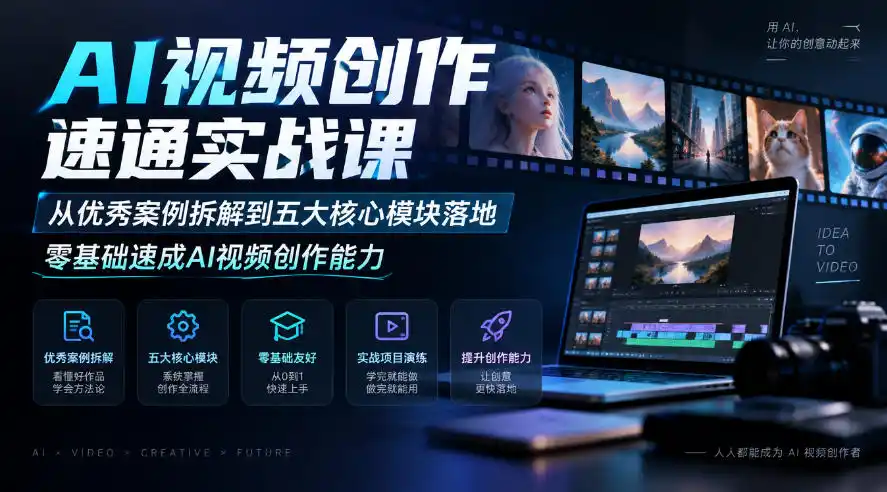 AI视频创作速通实战课|从优秀案例拆解到五大核心模块落地,零基础速成AI视频创作能力 AI视频创作速通实战课|从优秀案例拆解到五大核心模块落地,零基础速成AI视频创作能力