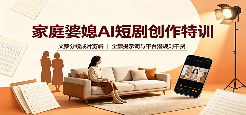 家庭婆媳AI短剧创作特训:文案分镜成片剪辑,全套提示词与平台潜规则干货-海淘下载站