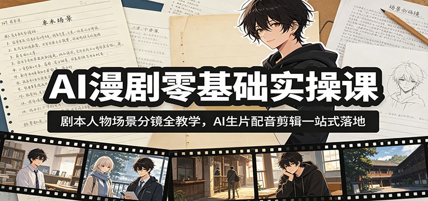 AI漫剧零基础实操课：剧本人物场景分镜全教学，AI生片配音剪辑一站式落地-海淘下载站