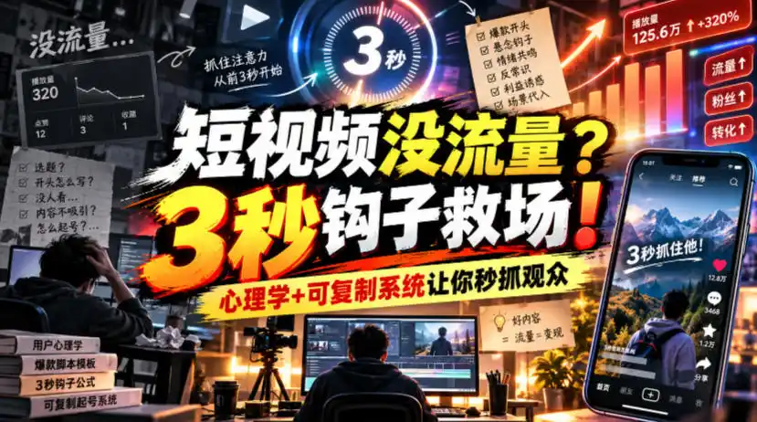 【无水印】短视频没流量?3秒钩子救场!心理学+可复制系统让你秒抓观众【原创双语字幕】-海淘下载站